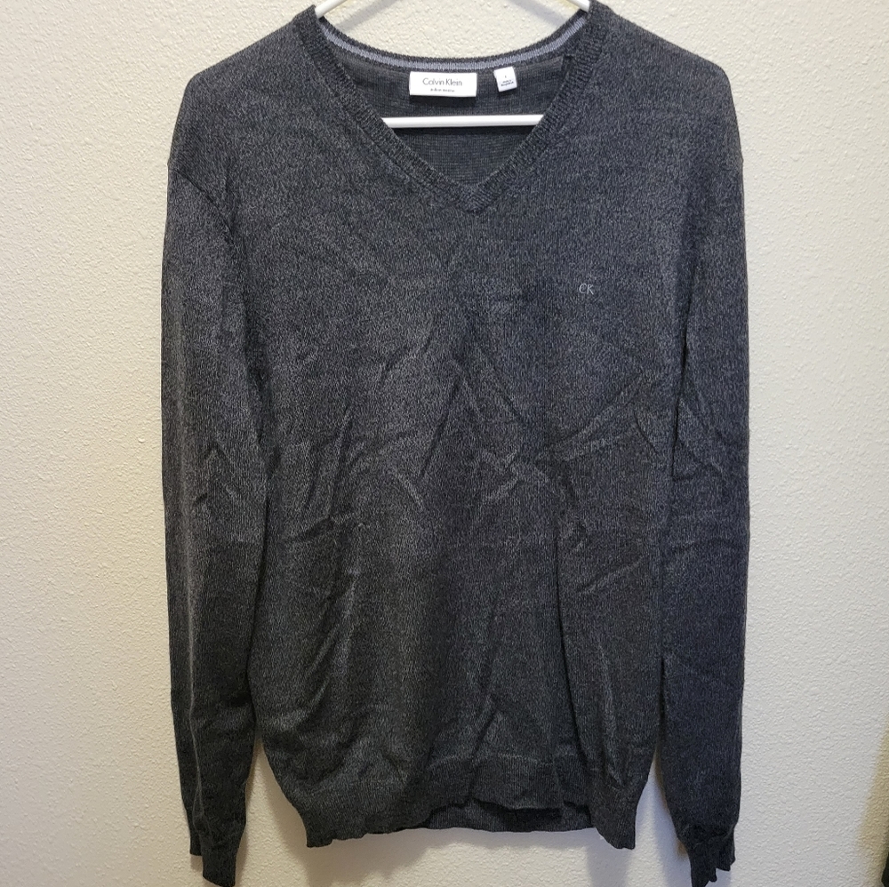 Calvin Klein Men's Italian Merino Wool Long-sleeve Sweater Gray size Large